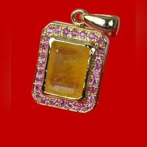 925 Sterling Silver Pendant 14K Gold Plated  with Natural Yellow Sapphire & Ruby
